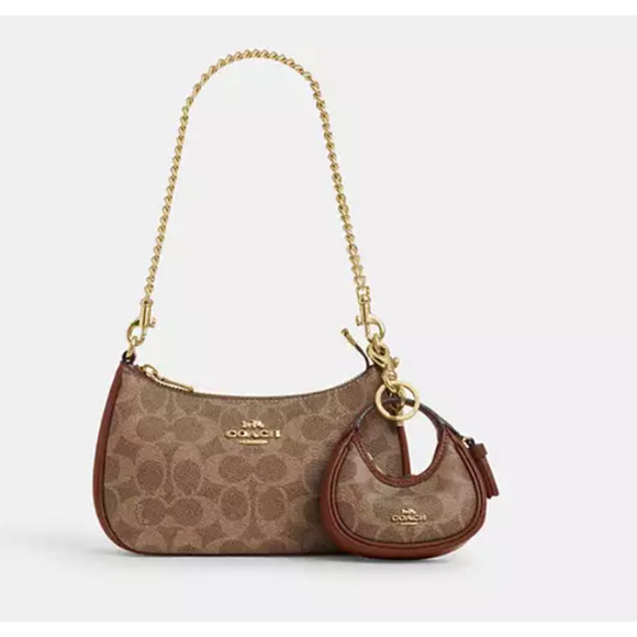 Coach Mini Carmen Bag Charm In Signature Canvas Gold/Tan/Brown CBK67 NWT - Picture 4 of 6